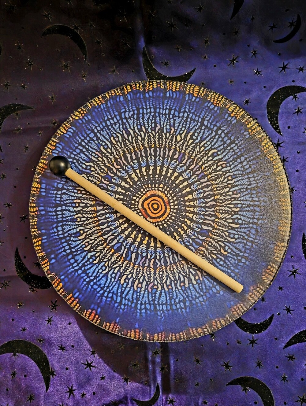 10" Sacred Sun & Mandala Frame Drum with Mallet New & Unused Shamanic Percussion